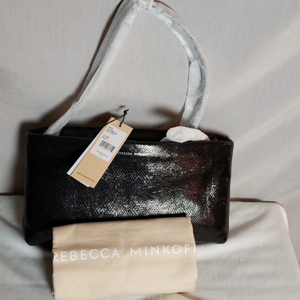NEW REBECCA MINKOFF Croc Embossed Leather Clutch